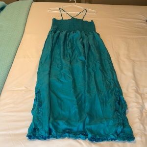J Crew dress, sz Large, silk, aqua